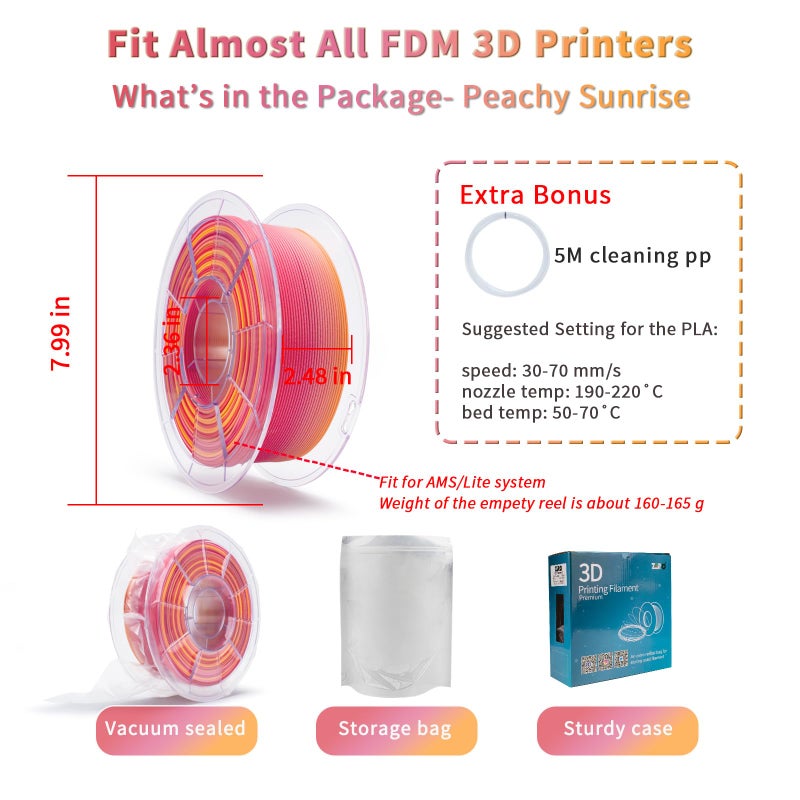 ZIRO Fast Color Changing PLA, Matte Multi Colors Filament 1.75mm, Color Change by Length 3D Printer PLA, Dimensional Accuracy +/-0.03mm, Fit Most 3D Printers, 1KG/ 2.2lbs Spool, Peachy Sunrise - Image 5
