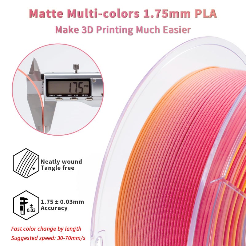 ZIRO Fast Color Changing PLA, Matte Multi Colors Filament 1.75mm, Color Change by Length 3D Printer PLA, Dimensional Accuracy +/-0.03mm, Fit Most 3D Printers, 1KG/ 2.2lbs Spool, Peachy Sunrise - Image 3