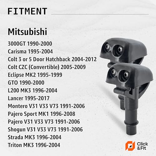 Click&Fit Adjustable Windshield Washer Nozzles compatible with Mitsubishi Lancer 1995-2017, Eclipse MK2 1995-1999, 3000GT 1990-2000, Montero 1991-2006 – Wiper sprayers jet replaces 8265A083, 2pcs - Image 2