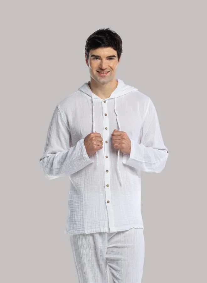 Just Nature Relaxed Button Down Hooded Shirt
