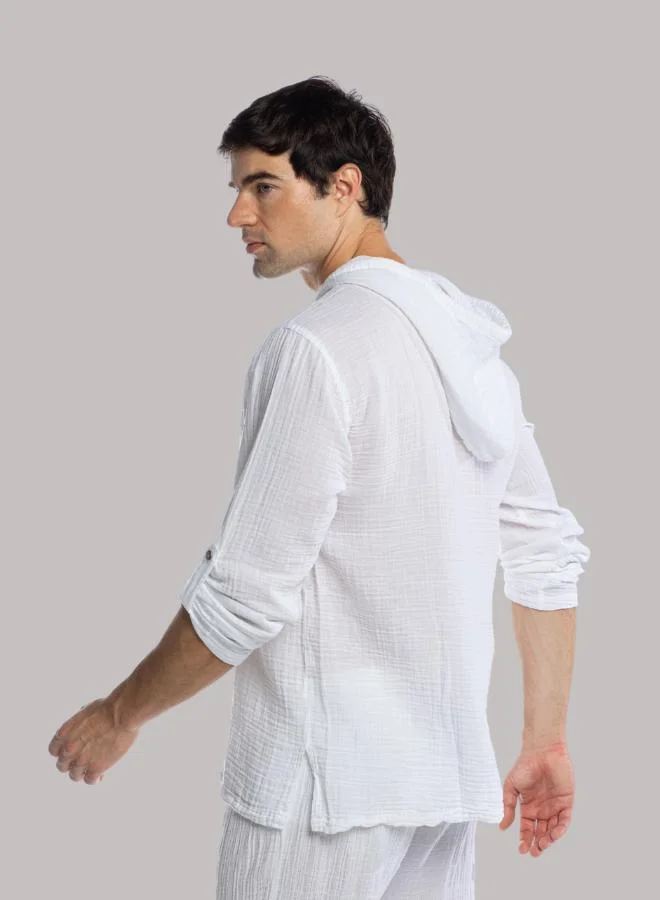 Just Nature Relaxed Button Down Hooded Shirt