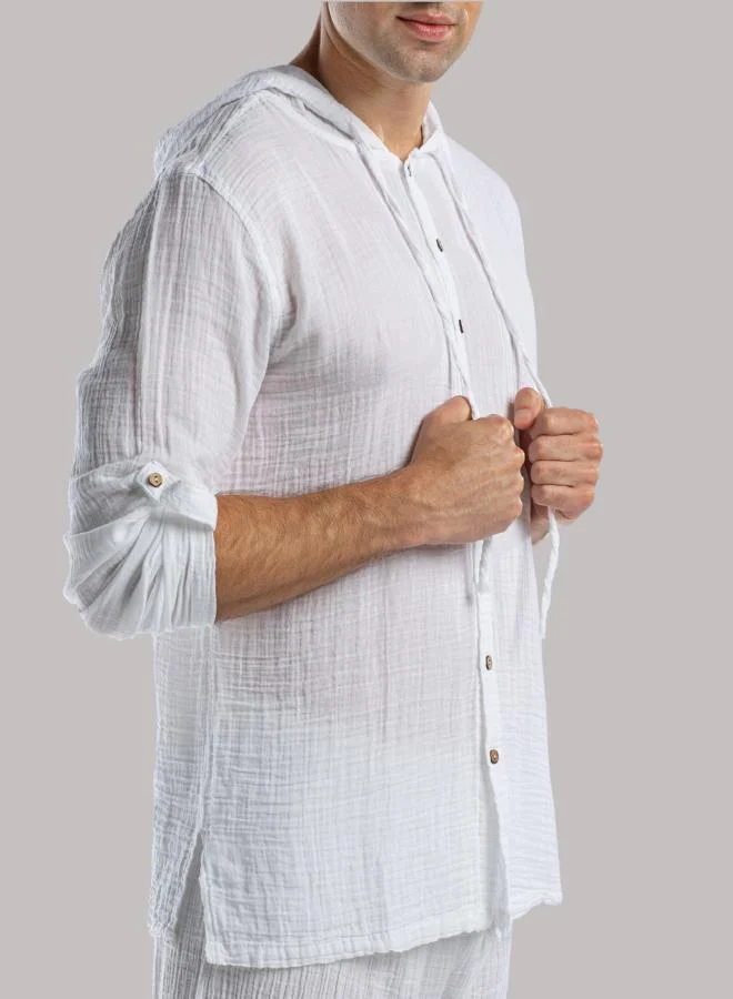 Just Nature Relaxed Button Down Hooded Shirt