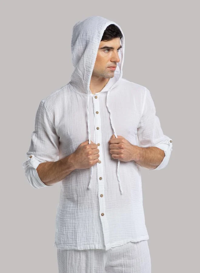 Just Nature Relaxed Button Down Hooded Shirt
