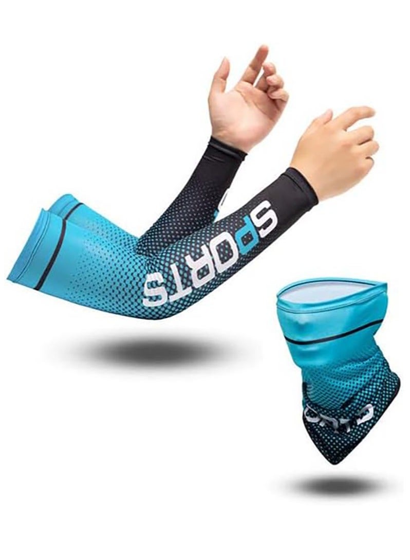 Generic Ice Silk Sunscreen Sleeves UV Sunscreen Arm Sleeves Suits Non-Slip Men's Women's Long Gloves Outdoor Cool Sports Driving Cycling Arm Cover (Ice sleeve + face towel) - Image 1