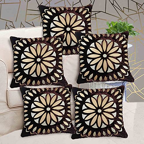 IM FAB®Sun Flower Velvet Cushion Cover Set of 5 Pcs(16x16 inchs or 40x40 cm)-Brown - Image 1