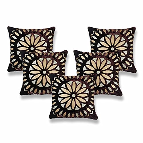 IM FAB®Sun Flower Velvet Cushion Cover Set of 5 Pcs(16x16 inchs or 40x40 cm)-Brown - Image 2
