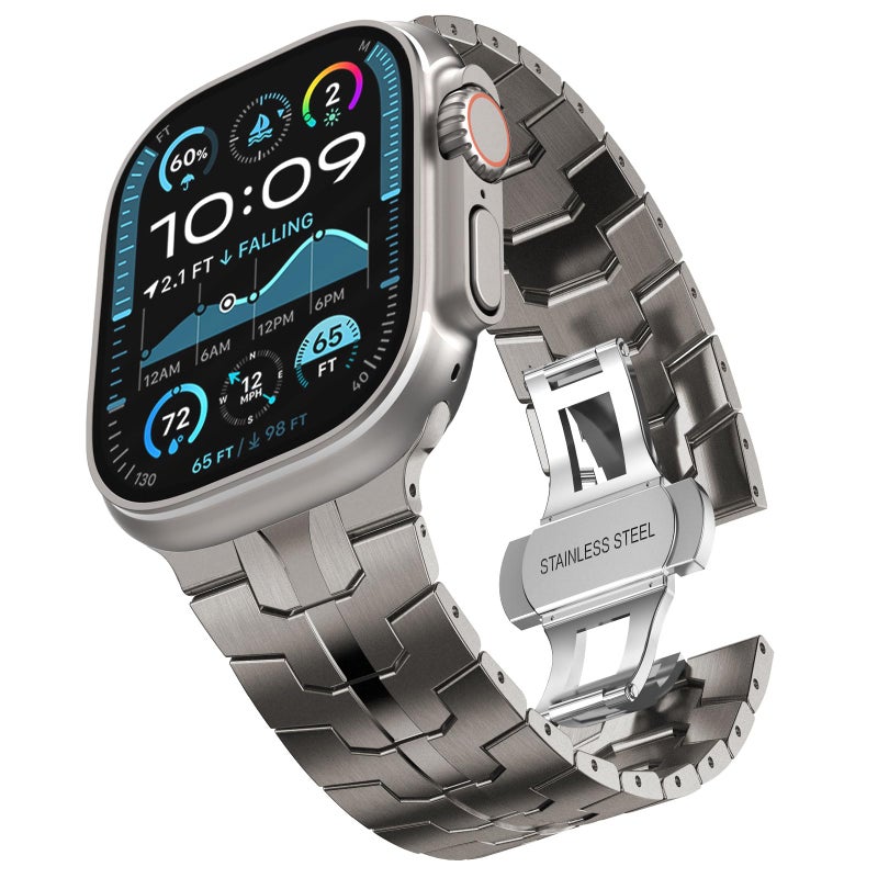 CHANCHY Stainless Steel Band for Apple Watch Ultra 2 49mm 46mm 45mm 44mm 42mm, Metal Strap with Folding Clasp for Apple Watch Series 10 9 8 7 6 5 4 3 2 1 Ultra/Ultra 2 (2024) - Image 2