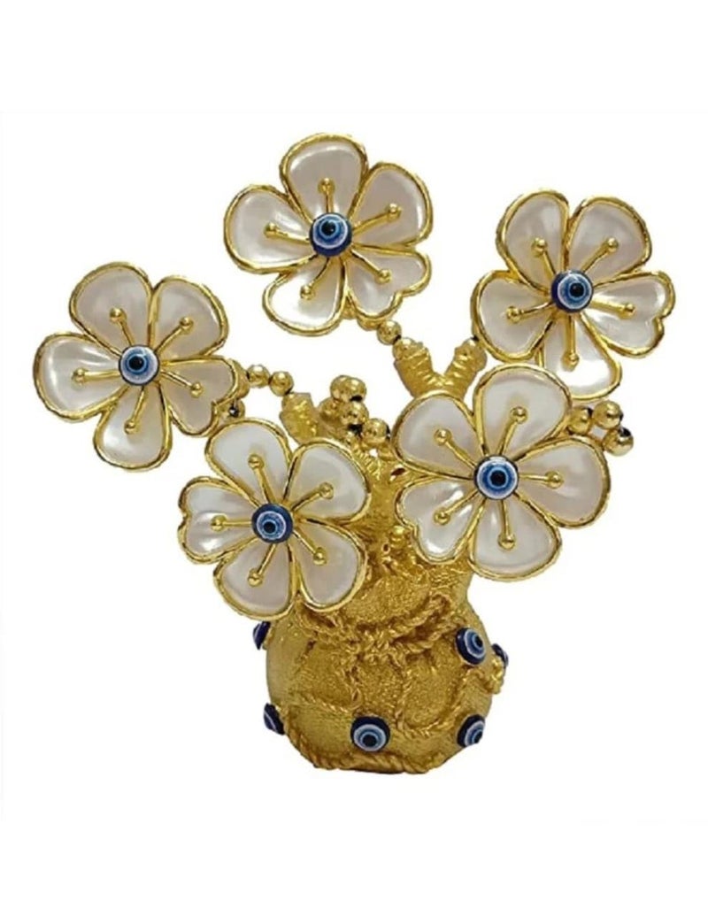 Craving Beauty Decorative Evil Eye Flower Vase GoldPlated with White Pearl Flowers Blue Evil Eye Beads White 