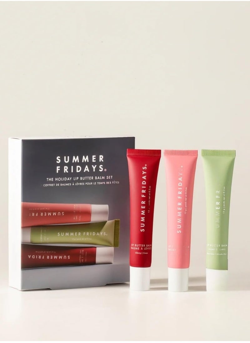 SUMMER FRIDAYS Summer Fridays The Holiday Lip Butter Balm Set (full-size trio) & Complimentary Entel Pomegranate Sheet Masque with Collagen  - Image 1