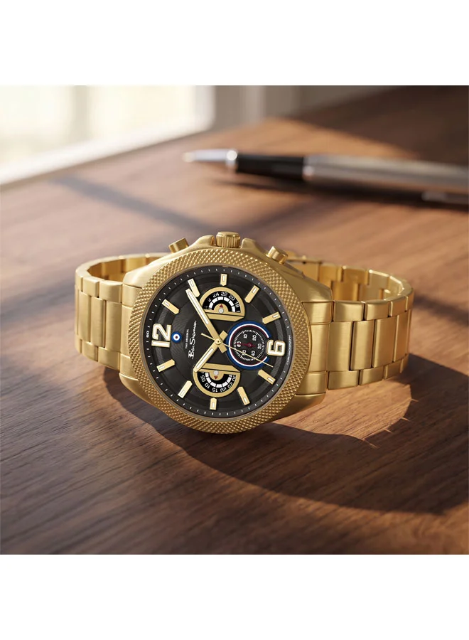 Ben Sherman gold Sheffield Black Dial Gold Stainless Steel Bracelet Chronograph Watch for Men, 44mm for Men | Best Price UAE