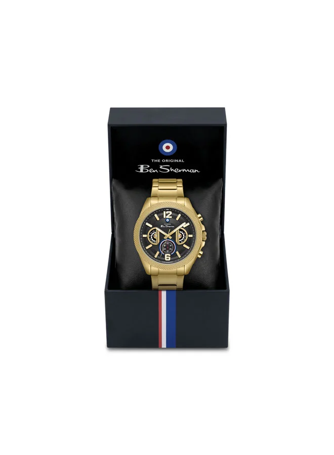 Ben Sherman gold Sheffield Black Dial Gold Stainless Steel Bracelet Chronograph Watch for Men, 44mm for Men | Best Price UAE