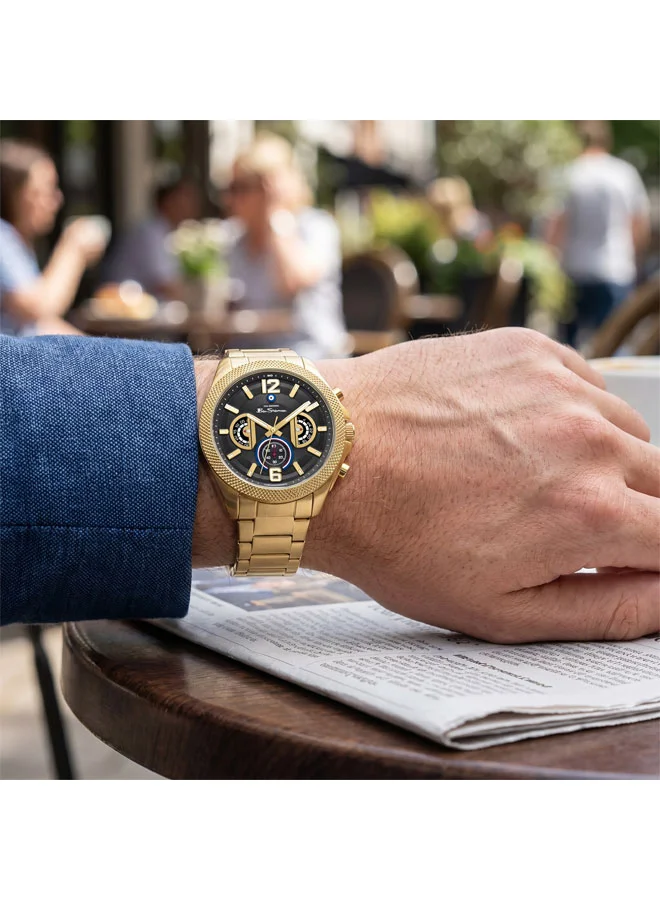 Ben Sherman gold Sheffield Black Dial Gold Stainless Steel Bracelet Chronograph Watch for Men, 44mm for Men | Best Price UAE