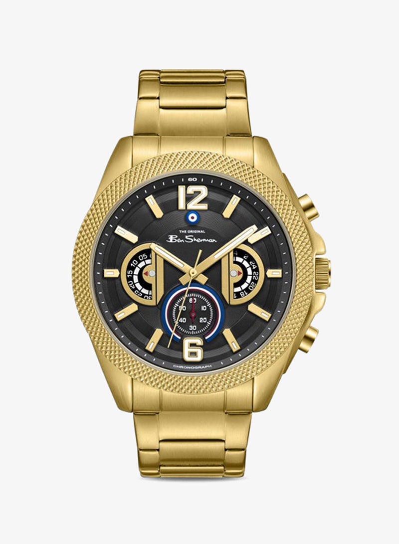 Ben Sherman Sheffield Black Dial Gold Stainless Steel Bracelet Chronograph Watch for Men, 44mm - Image 1