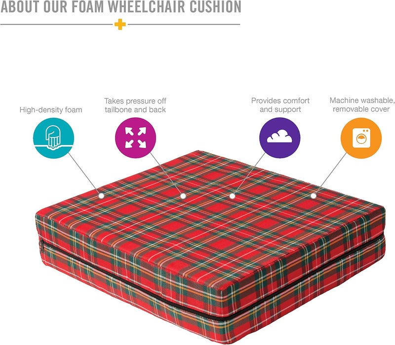 DMI DMI Foam Seat and Wheelchair Cushion with Cover Supportive Comfort Foam 4 x 16 x 18 Inch Plaid  - Image 2