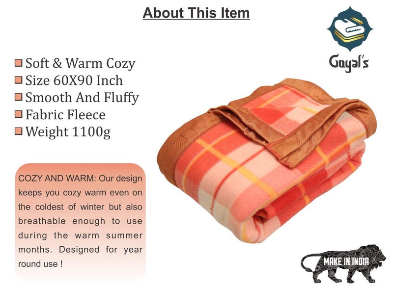Goyal's Modern Check All Season Polar Fleece Single Bed Blanket 500TC, 60x90 Inches - Rust - Image 3
