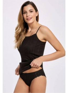 Tutku 5 Pieces Black Color Jacquard Rope Suspended Singlet 