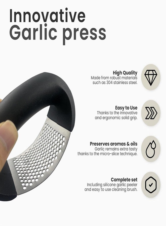 EYBDYB Innovative Rocking Garlic Press Set-Premium Stainless Steel Garlic Crusher with Ergonomic Handle,Includes Garlic Peeler&Cleaning Brush,Easy to Clean,Effortless Mincing Tool for Kitchen - Image 5