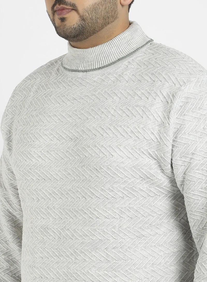 Instafab Plus Instafab Plus Men's Beige Herringbone Knitted Pullover Sweater For Casual Wear | Turtle Neck | Long Sleeve | Pull On Closure | Wool sweater Crafted With Comfort Fit For Everyday Wear