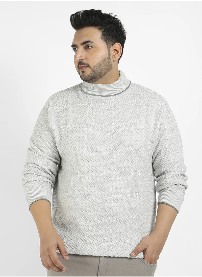 انستافاب بلس Instafab Plus Men's Beige Herringbone Knitted Pullover Sweater For Casual Wear | Turtle Neck | Long Sleeve | Pull On Closure | Wool sweater Crafted With Comfort Fit For Everyday Wear