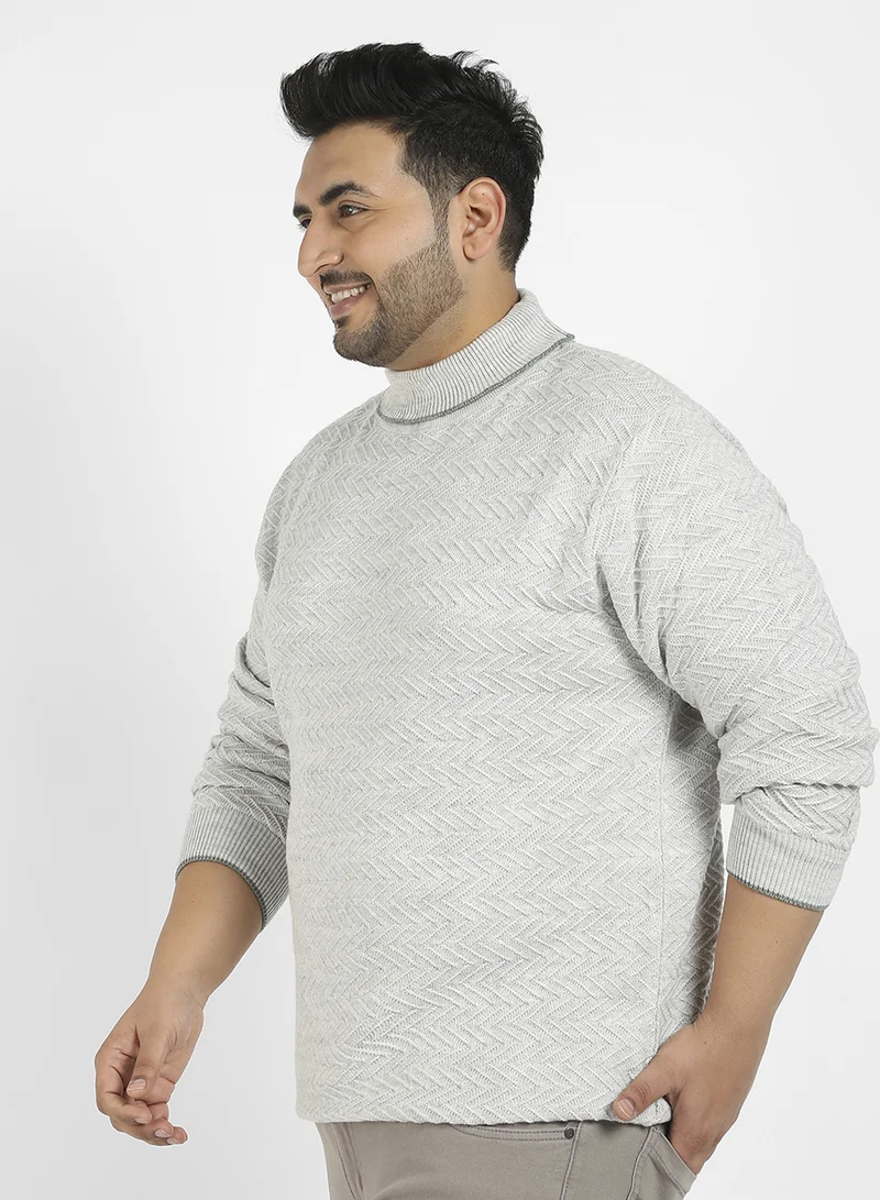 Instafab Plus Instafab Plus Men's Beige Herringbone Knitted Pullover Sweater For Casual Wear | Turtle Neck | Long Sleeve | Pull On Closure | Wool sweater Crafted With Comfort Fit For Everyday Wear