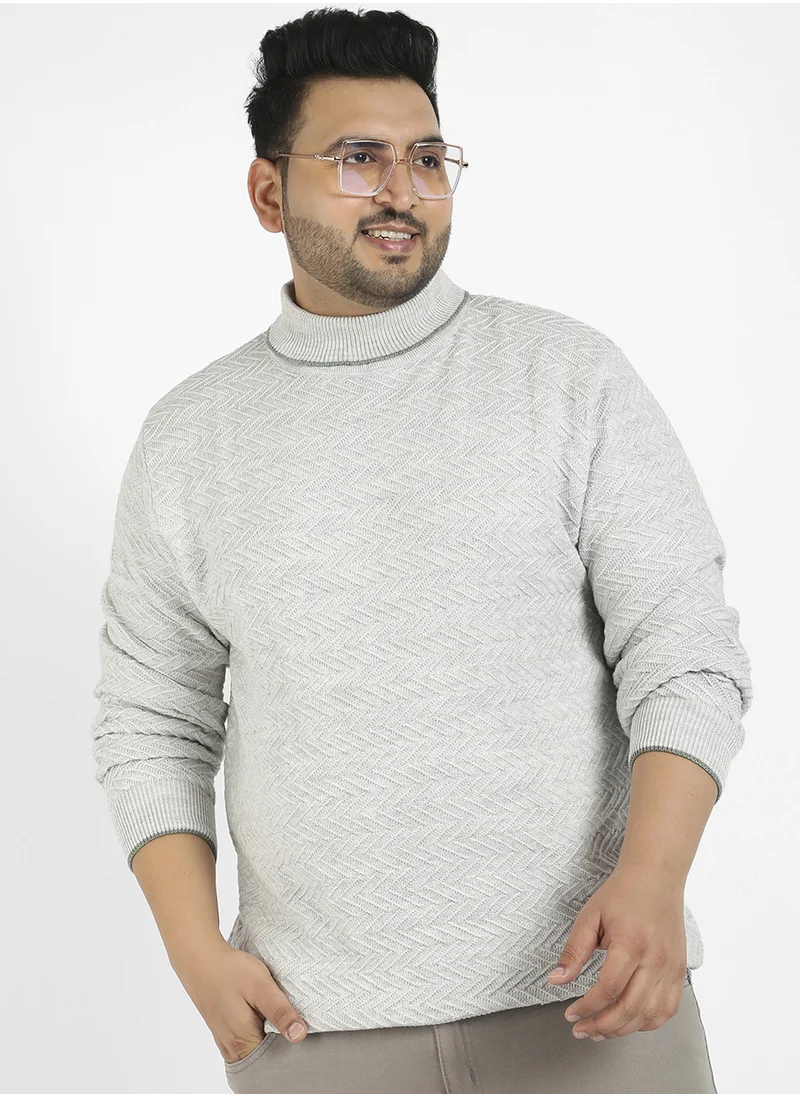 انستافاب بلس Instafab Plus Men's Beige Herringbone Knitted Pullover Sweater For Casual Wear | Turtle Neck | Long Sleeve | Pull On Closure | Wool sweater Crafted With Comfort Fit For Everyday Wear