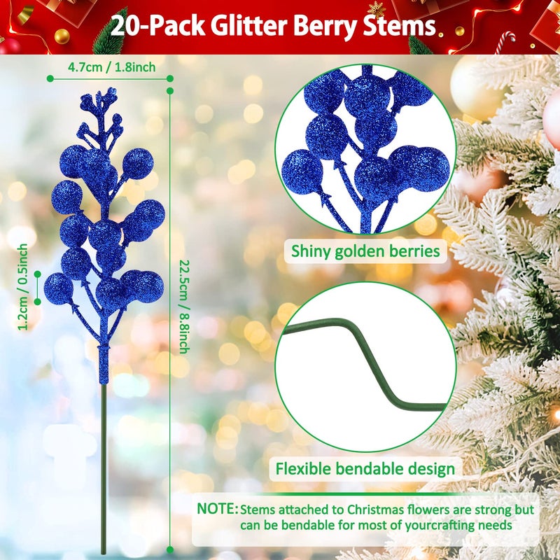 Ayieyill 20 Pack 7.8 Inch Christmas Glitter Berries Stems for Christmas Tree Decorations  Artificial Christmas Picks for Christmas Tree Ornaments  DIY Xmas Wreath  Crafts  Holiday and Home Decor (Royal Blue)  - Image 2