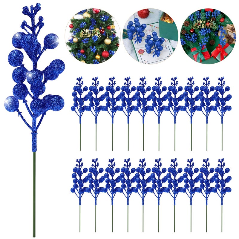 Ayieyill 20 Pack 7.8 Inch Christmas Glitter Berries Stems for Christmas Tree Decorations  Artificial Christmas Picks for Christmas Tree Ornaments  DIY Xmas Wreath  Crafts  Holiday and Home Decor (Royal Blue)  - Image 1