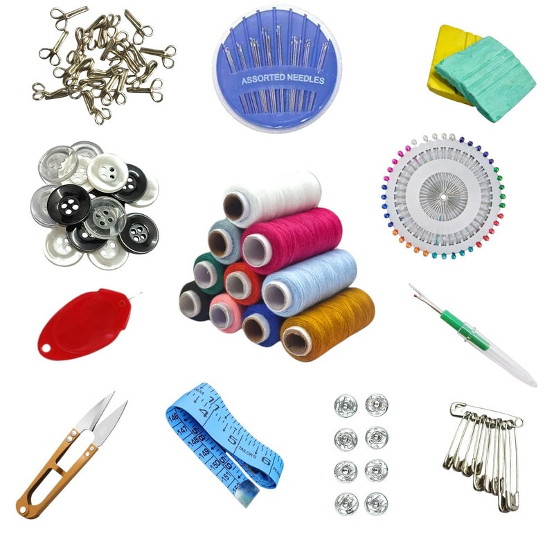 RIANZ Tailoring Travel Sewing Sets Kit Box with 10 Thread Spool, Needles, Measure Tape, Shirt and Pant Buttons, Seam Ripper, Scissor, Pearl Pin etc. with Sewing Kit Box. (Pack of 133 Pcs) - Image 1