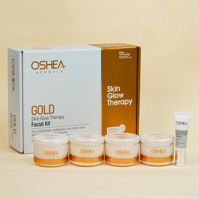 Oshea Herbals Gold Skin Glow Therapy Facial Kit for All Skin Types  Instant Radiance  Nourishment for Healthy Clear Skin  Enriched with Mulberry Licorice  Aloe Vera Extract  209gm