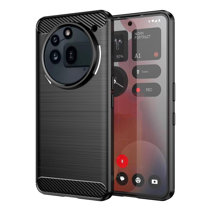 HuHa Case Cover For Nothing Phone 3a Pro Carbon Fiber Brushed Texture TPU Phone Case(Black) - Image 1
