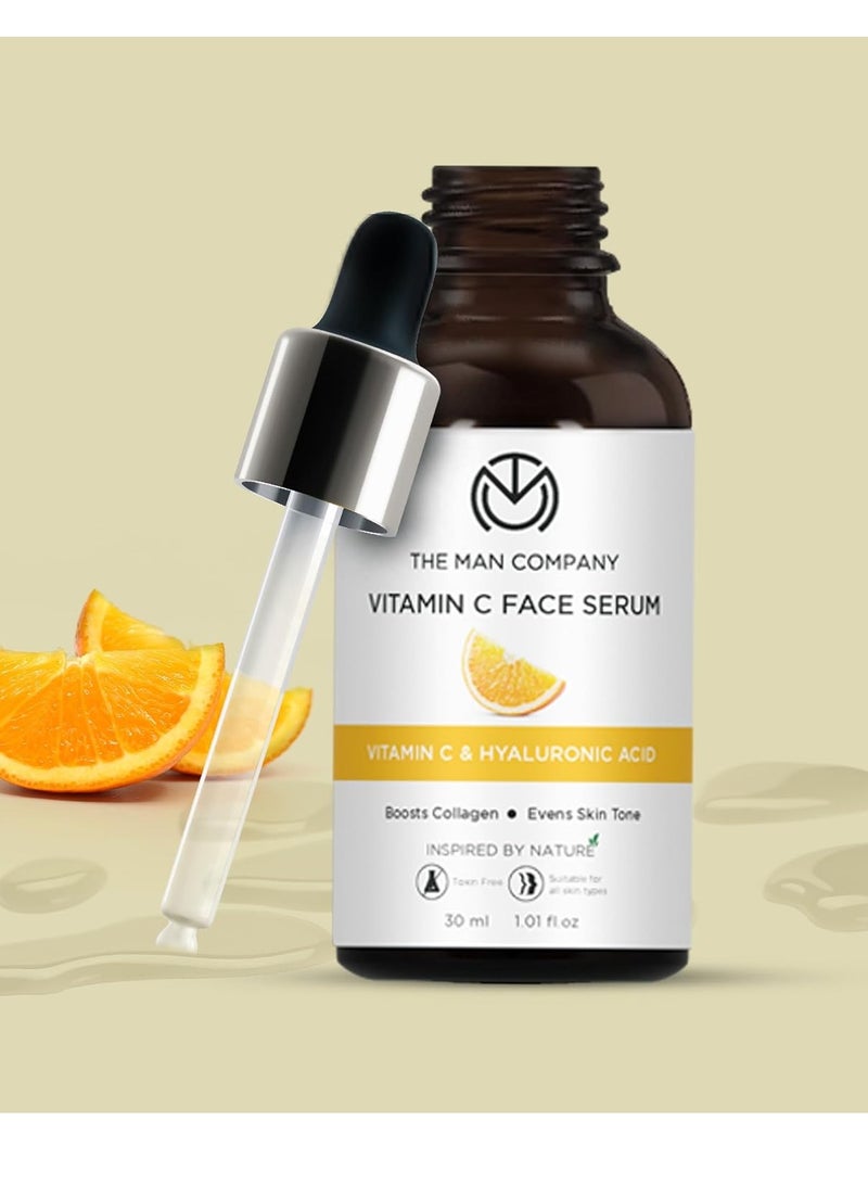 The Man Company 40% Vitamin C Face Serum With Hyaluronic Acid Boosts Collagen Glowing and Brightening Skin Soft Smooth and Supple All Skin Types - 30ml