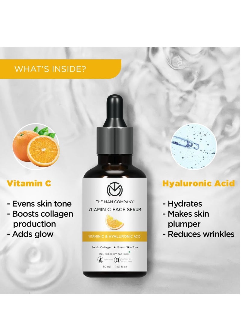 The Man Company 40% Vitamin C Face Serum With Hyaluronic Acid Boosts Collagen Glowing and Brightening Skin Soft Smooth and Supple All Skin Types - 30ml