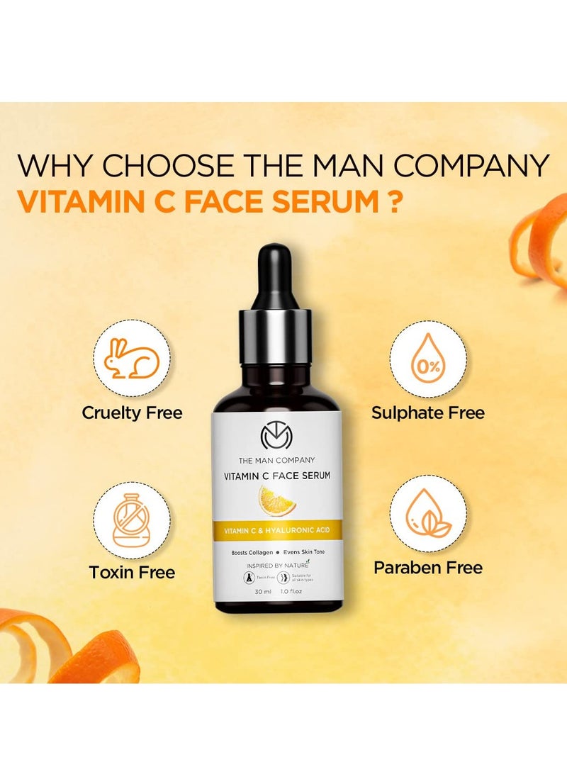 The Man Company 40% Vitamin C Face Serum With Hyaluronic Acid Boosts Collagen Glowing and Brightening Skin Soft Smooth and Supple All Skin Types - 30ml