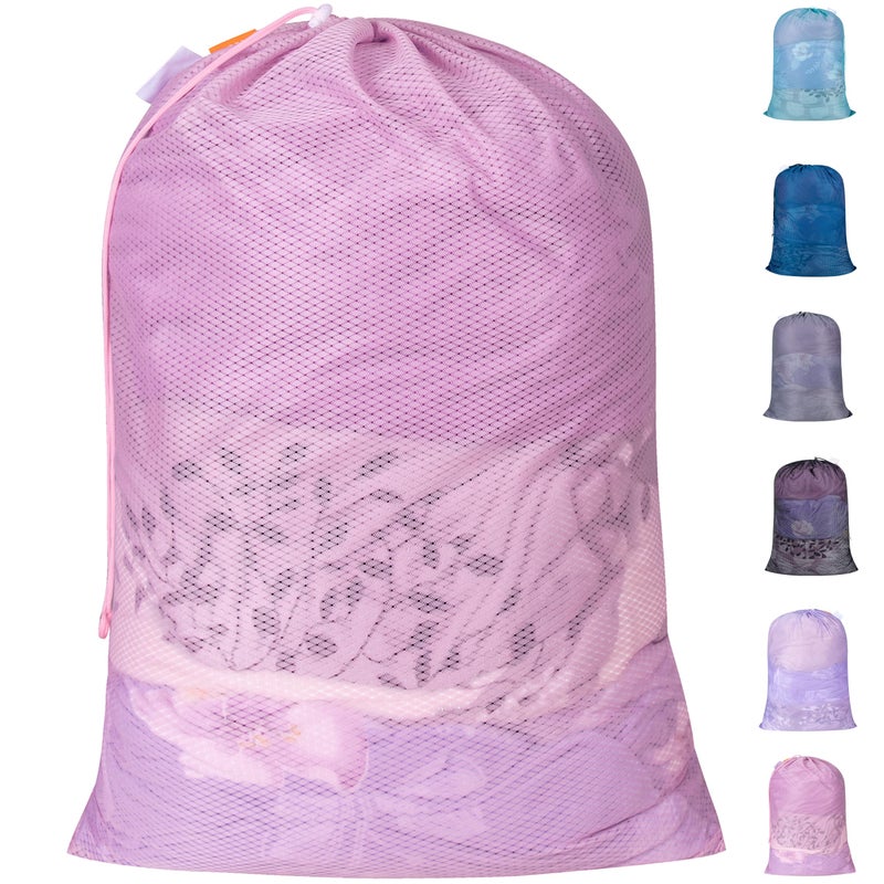 Polecasa Heavy Duty Diamond Large Mesh Laundry Bag with ID Tag and Locking Drawstring Closure - 24 x 36 inches - Laundry Hamper Liner, Washable Laundry Bags for Travel, Sports, Dorms (Pink) - Image 1