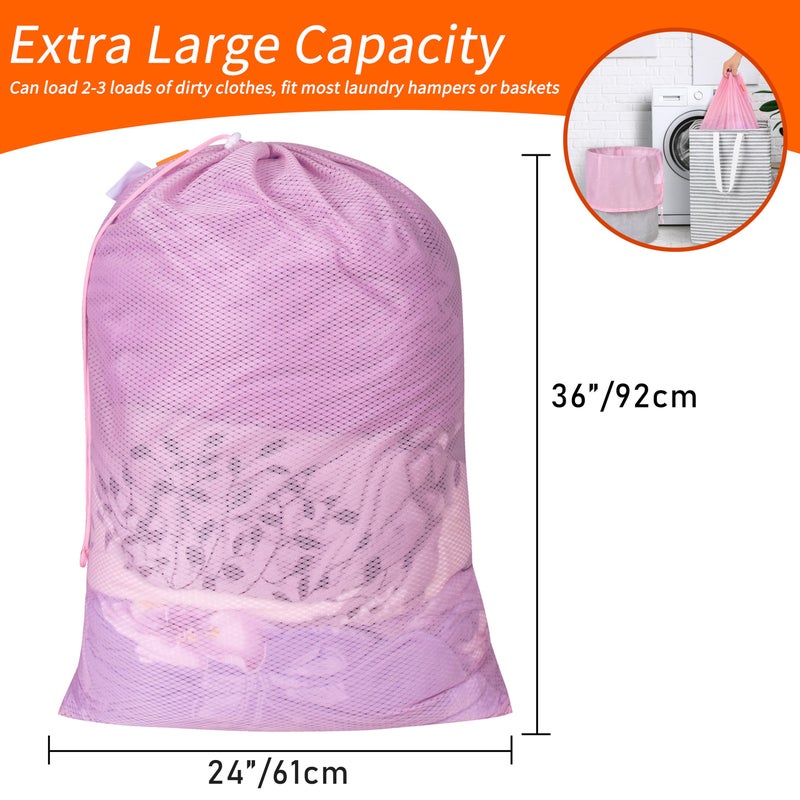 Polecasa Heavy Duty Diamond Large Mesh Laundry Bag with ID Tag and Locking Drawstring Closure - 24 x 36 inches - Laundry Hamper Liner, Washable Laundry Bags for Travel, Sports, Dorms (Pink) - Image 3