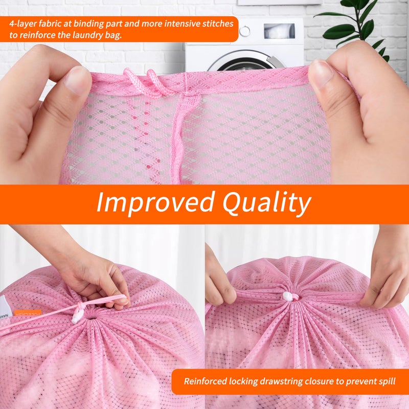 Polecasa Heavy Duty Diamond Large Mesh Laundry Bag with ID Tag and Locking Drawstring Closure - 24 x 36 inches - Laundry Hamper Liner, Washable Laundry Bags for Travel, Sports, Dorms (Pink) - Image 4