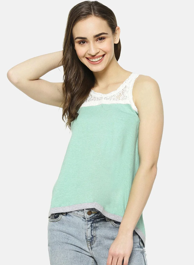 كامبوس سوترا بلوزة نسائية باللون الأخضر النعناعي مع تفاصيل دانتيل