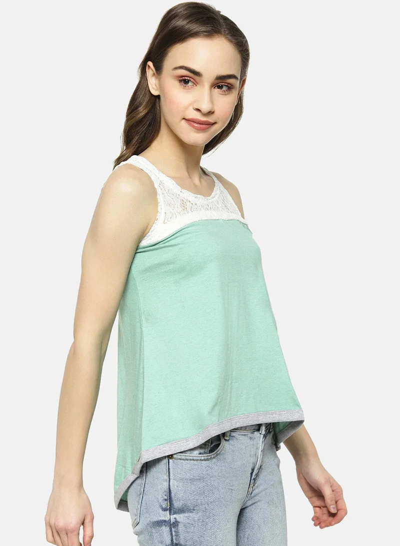 كامبوس سوترا بلوزة نسائية باللون الأخضر النعناعي مع تفاصيل دانتيل