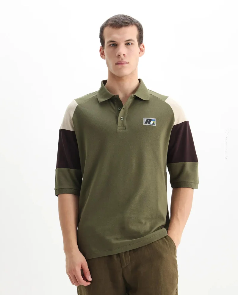 Rare Rabbit Men's Cut And Sew Colour Block Polo