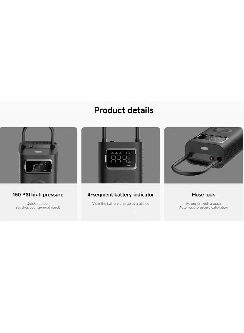 شاومي كمبريسور هواء كهربائي محمول شاومي 2 برو، كمبريسور هواء كهربائي قابل للنفخ بضغط عالٍ 150 رطل/بوصة مربعة للدراجات النارية، السيارة، السكوتر، كرة القدم، كرة السلة - Image 2