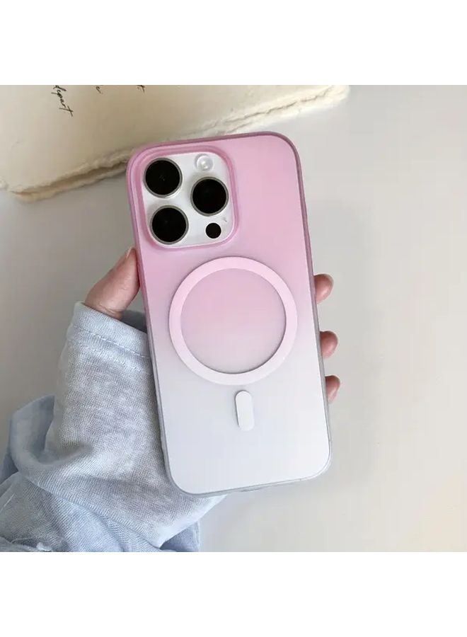 حافظة شحن لاسلكية مغناطيسية بتدرج لوني وردي لهاتف iPhone 12 Pro Max بلمسة شفافة غير لامعة - Image 2