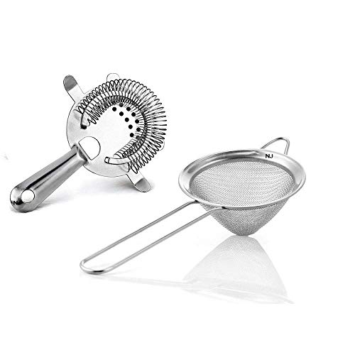 NJ Stainless Steel Fine Mesh Small Funnel Style Hawthorne Bar Strainer , 3-inch -2 Pieces/Set - Image 1
