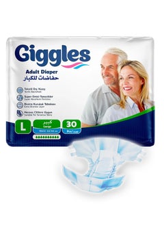Adult Diaper, Size Large, 30 Count Turkish Made Diaper with Extra Dryness Layer and Wetness Indicator