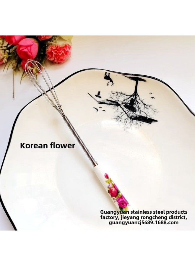 Creative Ceramic Handle Manual Egg Beater Stainless Steel Egg Beater Egg Beater Portable Kitchen Baking Gadgets-Color:Korean Flower  - Image 1