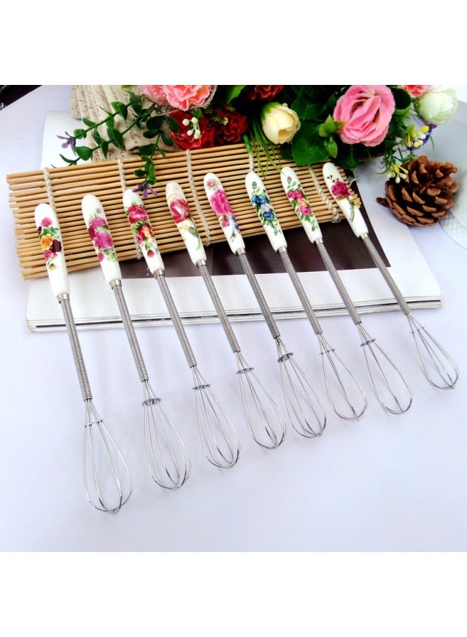 Creative Ceramic Handle Manual Egg Beater Stainless Steel Egg Beater Egg Beater Portable Kitchen Baking Gadgets-Color:Korean Flower  - Image 2