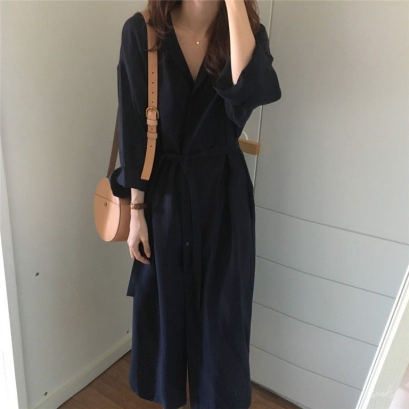 Spring Summer New Style French Dress ShirtDress Elegant Lightweight Womens Clothing Brown Base Shirt Dress For Women Brown  - Image 2