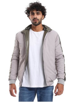 Andora Zipper Closure Double Face Printed & Waterproof Jacket _ Olive Green & Light Grey  - Image 5