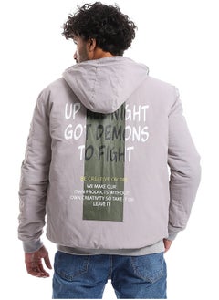 Andora Zipper Closure Double Face Printed & Waterproof Jacket _ Olive Green & Light Grey  - Image 3