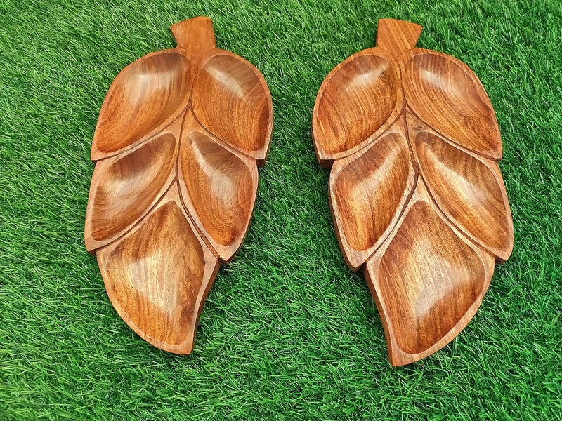 Classical Youth Wooden Snacks/Biscuits/Namkeen/Dry-Fruit Serving Tray for Home/Kitchen/Dinning- Great for Gifting Purpose (Sheesham Wood, 12 Inches, Set of 2) - Image 2
