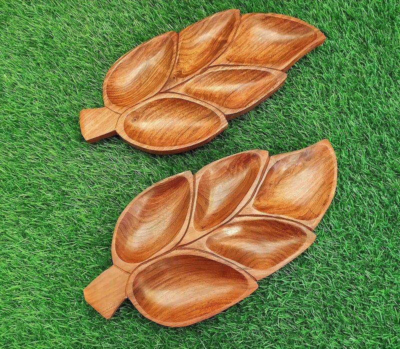 Classical Youth Wooden Snacks/Biscuits/Namkeen/Dry-Fruit Serving Tray for Home/Kitchen/Dinning- Great for Gifting Purpose (Sheesham Wood, 12 Inches, Set of 2) - Image 1